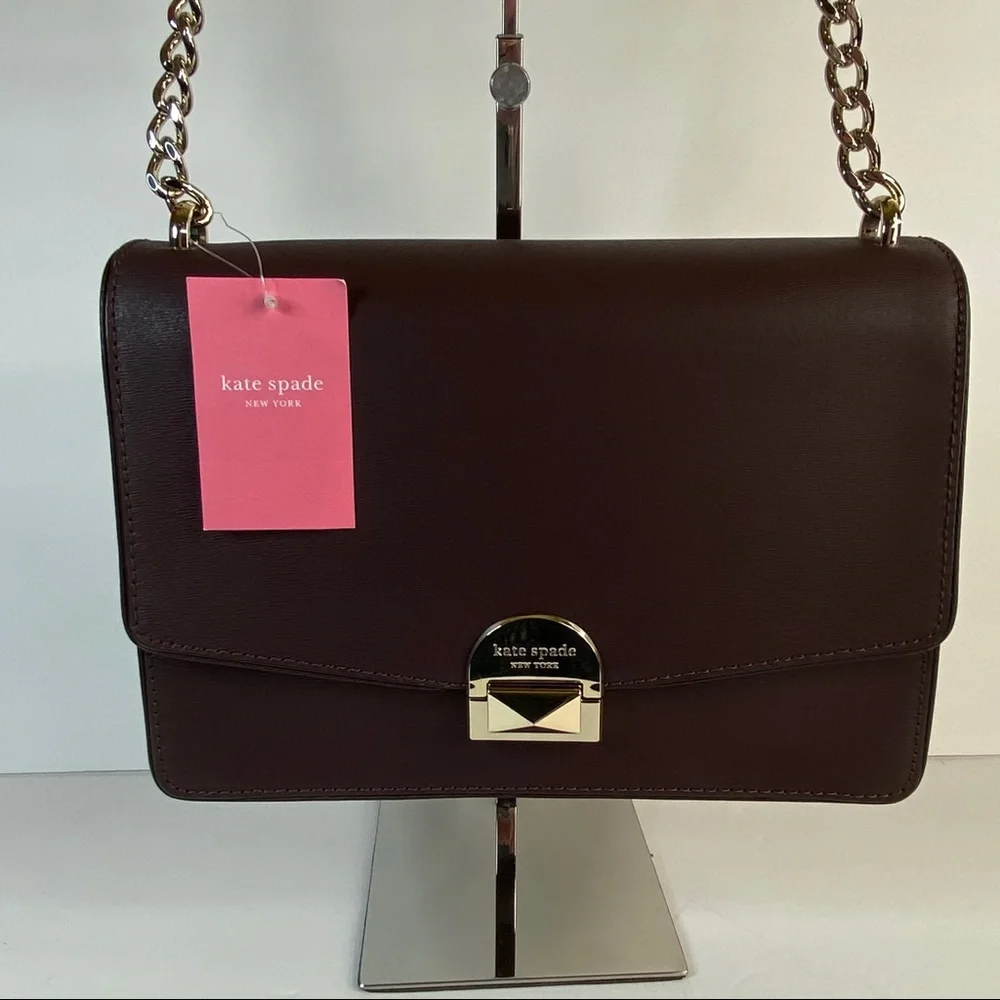 KATE SPADE Neve Convertible Flap Shoulder Bag chocolate cherry red & Olive green